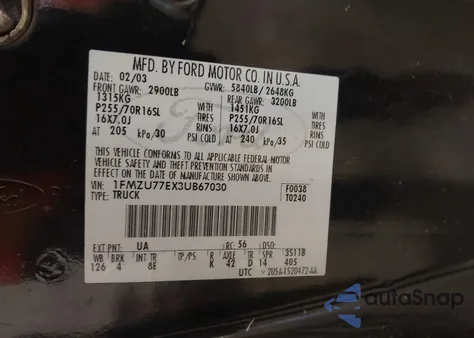 2003 Ford Explorer Sport Trac Xls/Xlt z USA, uszkodzony, nr VIN 1FMZU77EX3UB67030